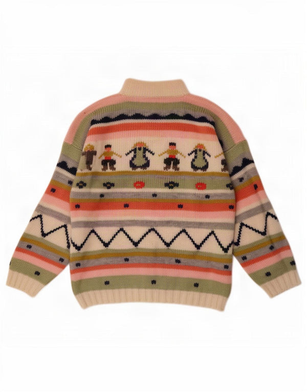 vintage Womens Graphic Turtle Neck Jumper Sweater UK 10 Petit Multicolore