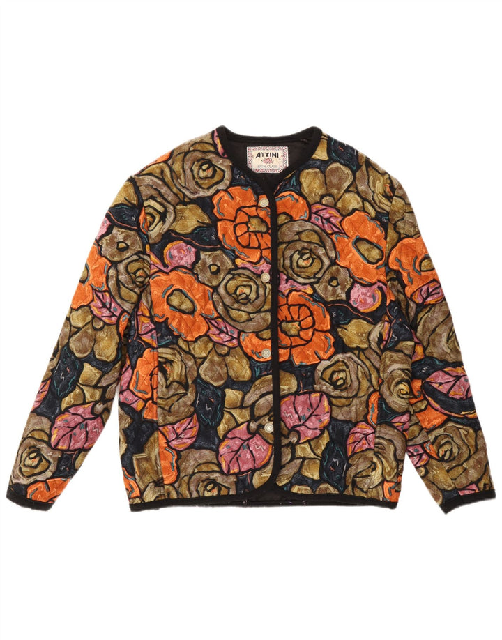veste matelassée femme vintage UK 14 Viscose florale multicolore moyenne