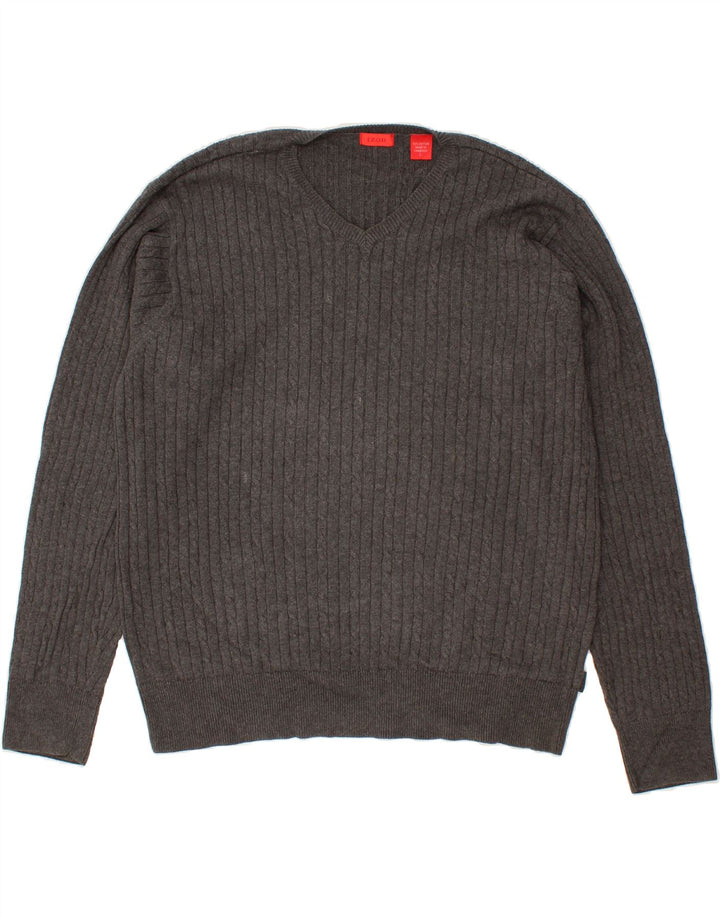 IZOD Mens V-Neck Jumper Sweater Large Grey Cotton Vintage Izod and Second-Hand Izod from Messina Hembry 