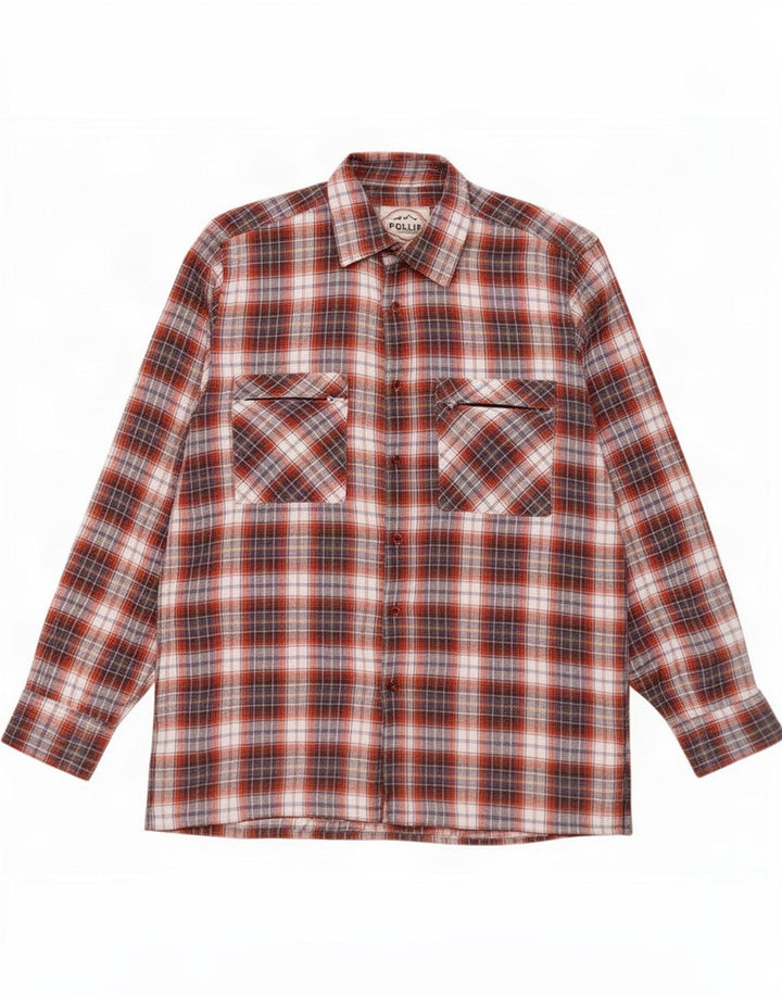 Follie Chemise en flanelle homme rouge moyen à carreaux en coton