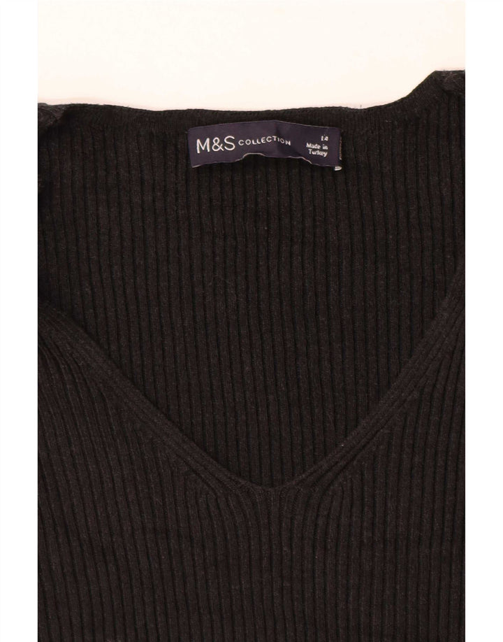 Marks & Spencer Pull col en V pour femme UK 14 Noir moyen