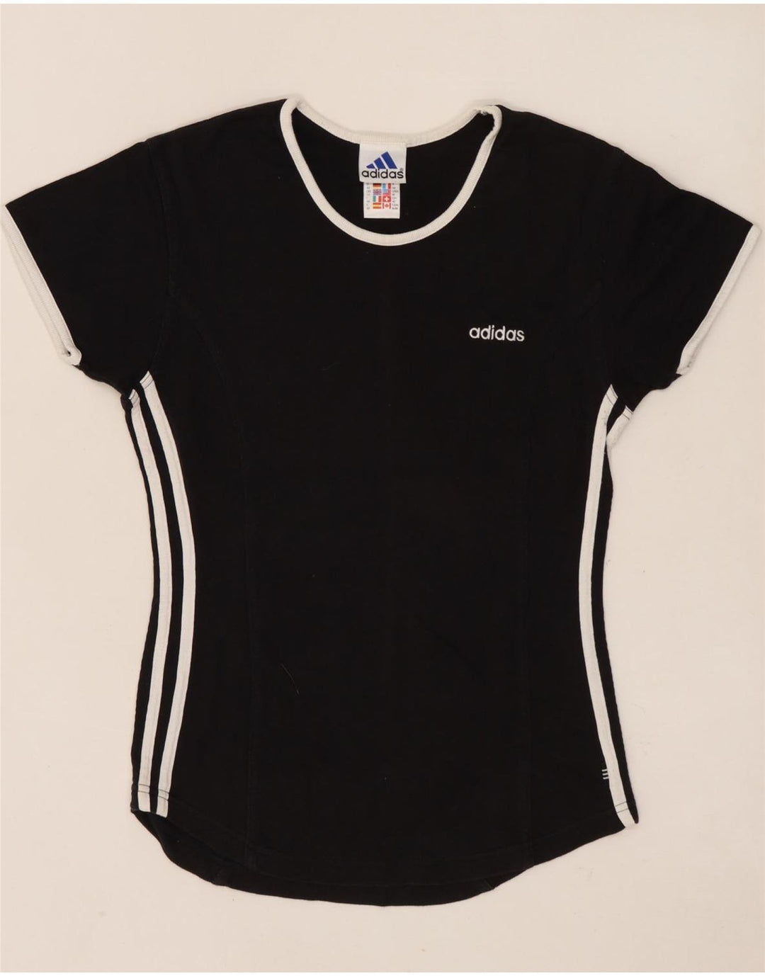 ADIDAS T-shirt pour femme UK 14 en coton noir moyen