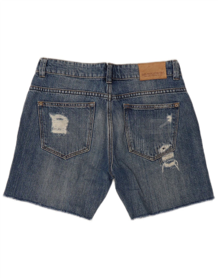 ZARA Short en jean vieilli pour femme EU 32 2XS W22 Bleu