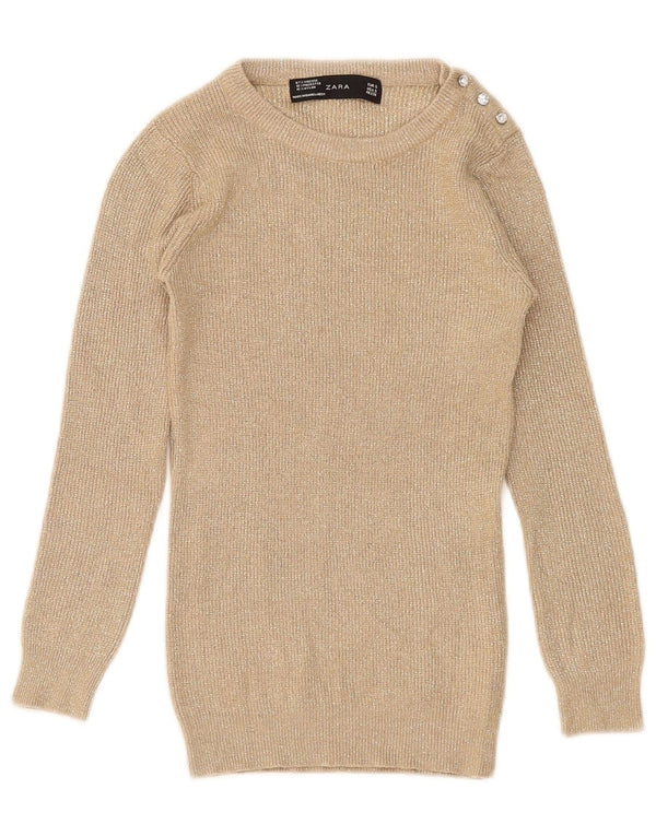 Zara Femme Pull Col Bateau UK 8 Petit Viscose Moucheté Beige