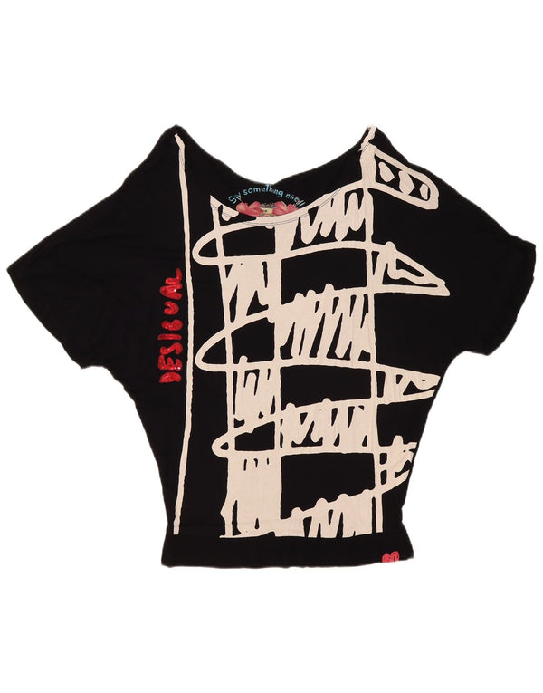 Desigual Womens Graphic Batwing Blouse Top UK 10 Petit Noir Géométrique