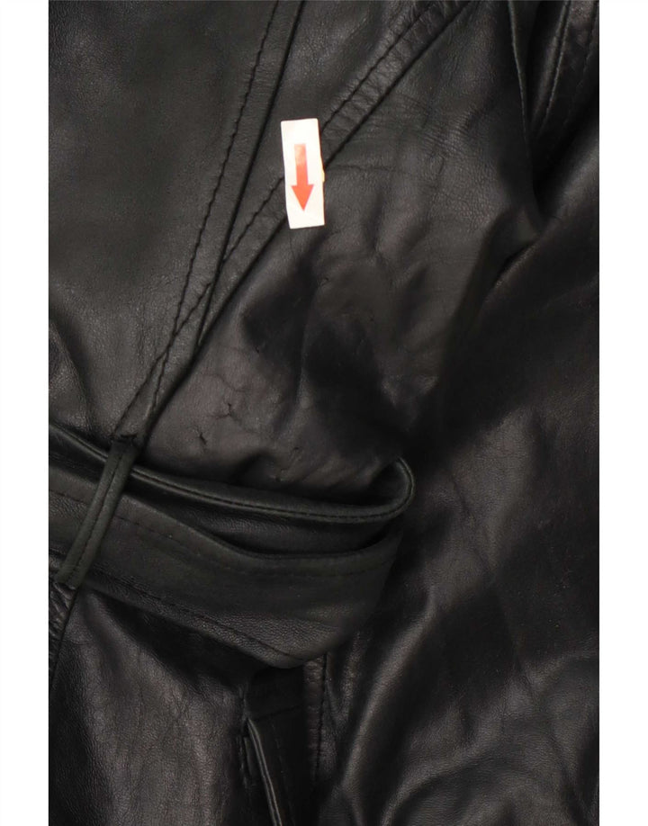 manteau en cuir femme vintage UK 10 Petit Noir