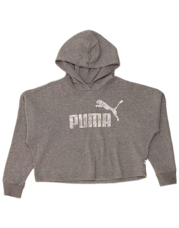 Puma Pull à capuche surdimensionné court graphique pour fille 11-12 ans Gris Coton