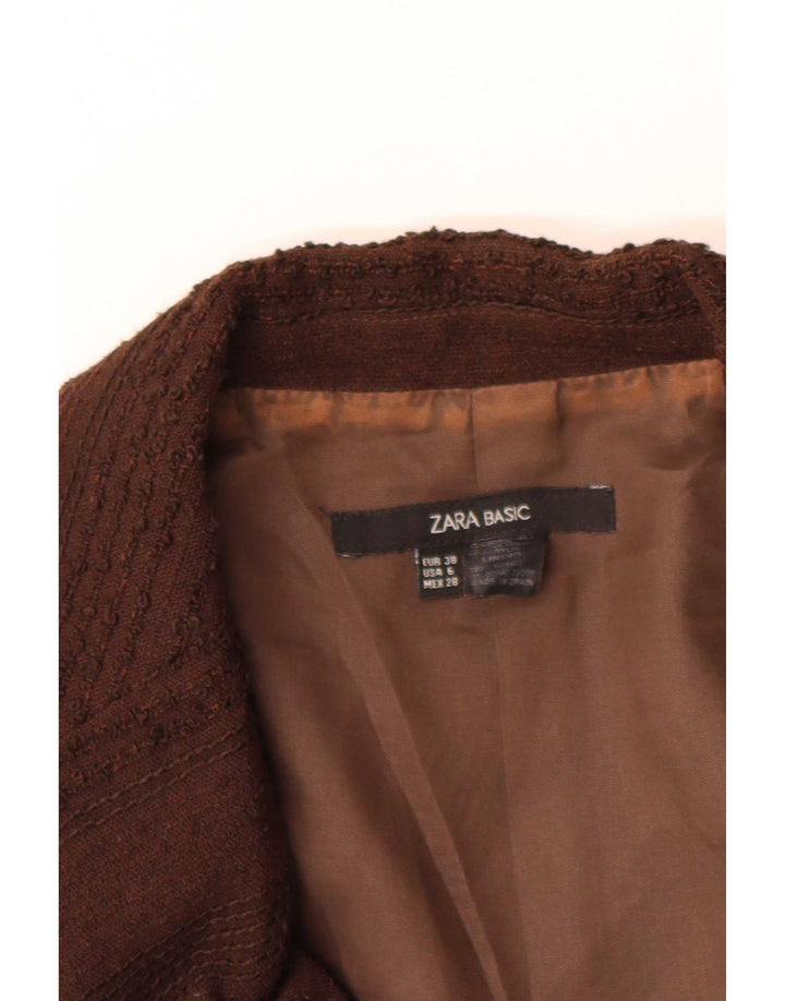 Zara Womens 1 Button Blazer Jacket EU 38 Petite laine à fines rayures marron