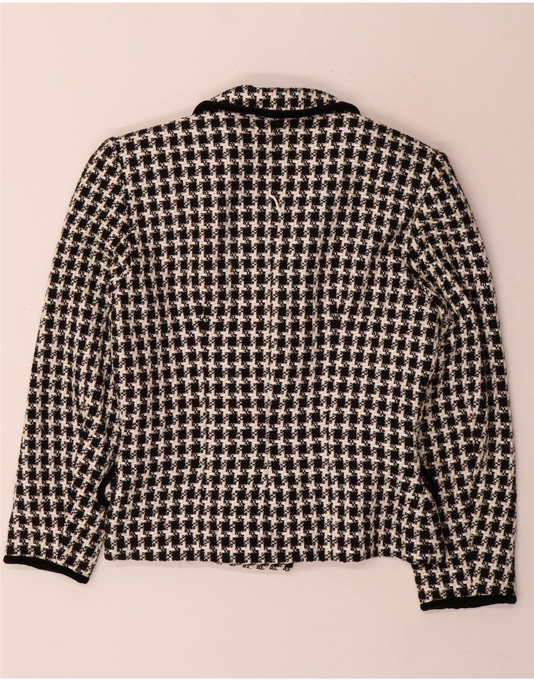 vintage Femme Double Breasted Blazer Veste UK 14 Moyen Noir Pied-de-poule