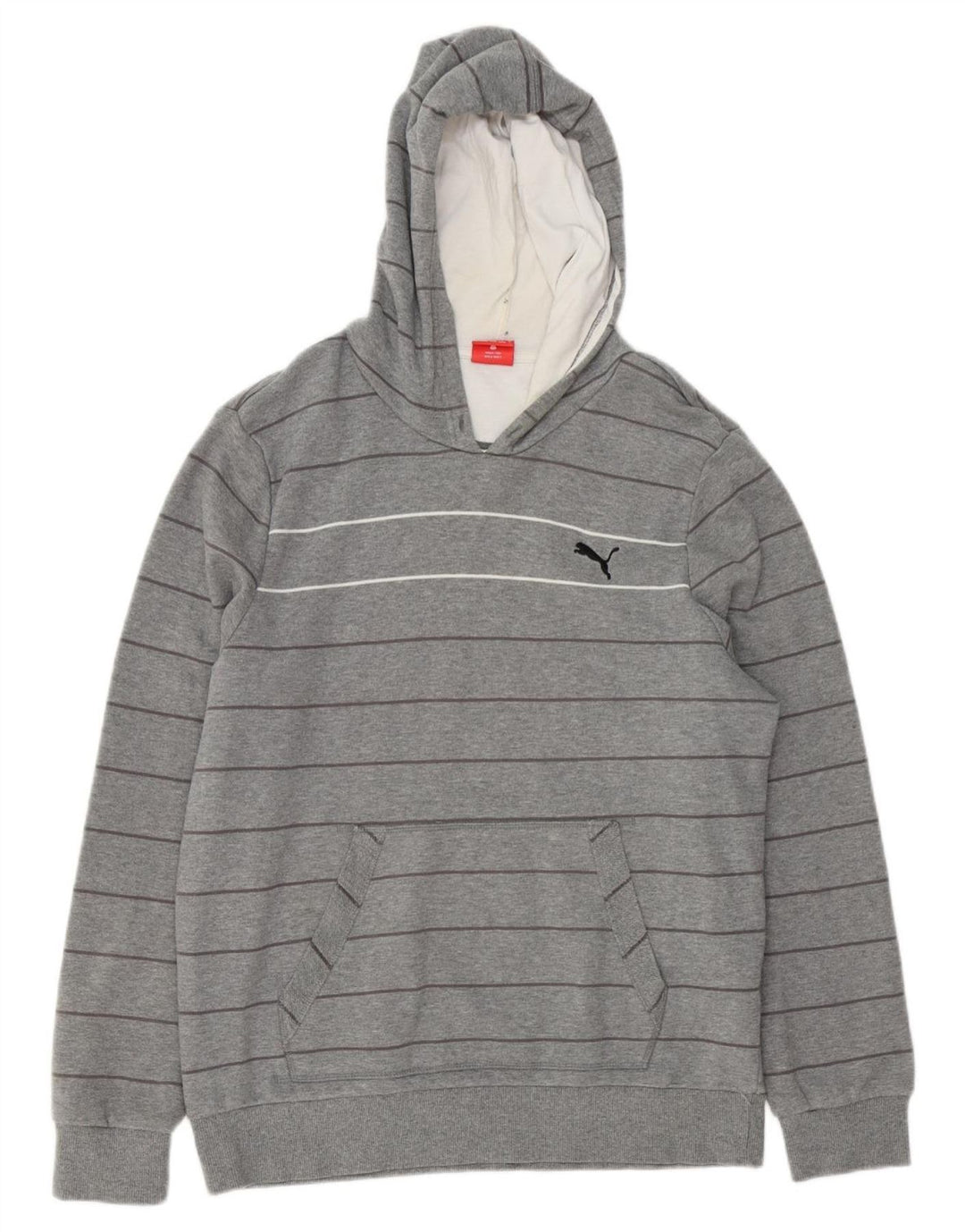 PUMA Pull à capuche pour homme en coton rayé gris Large