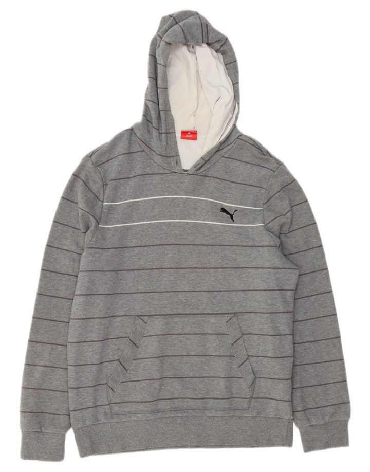 PUMA Pull à capuche pour homme en coton rayé gris Large