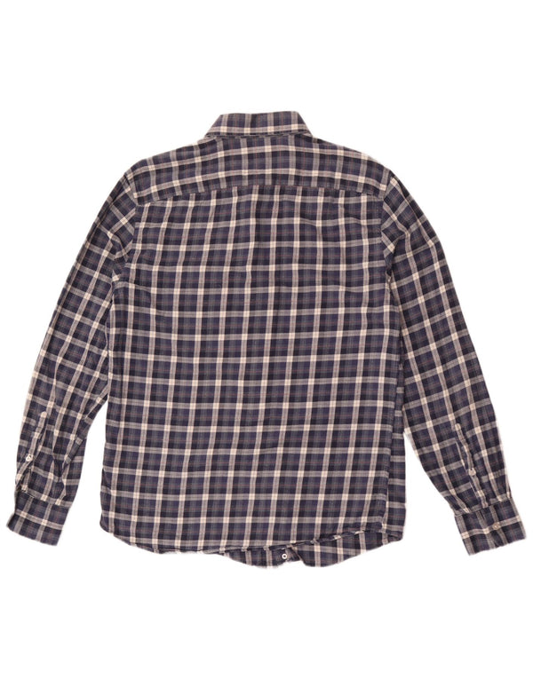Reiss Mens Regular Fit Flannel Shirt Large Navy Blue Check Cotton