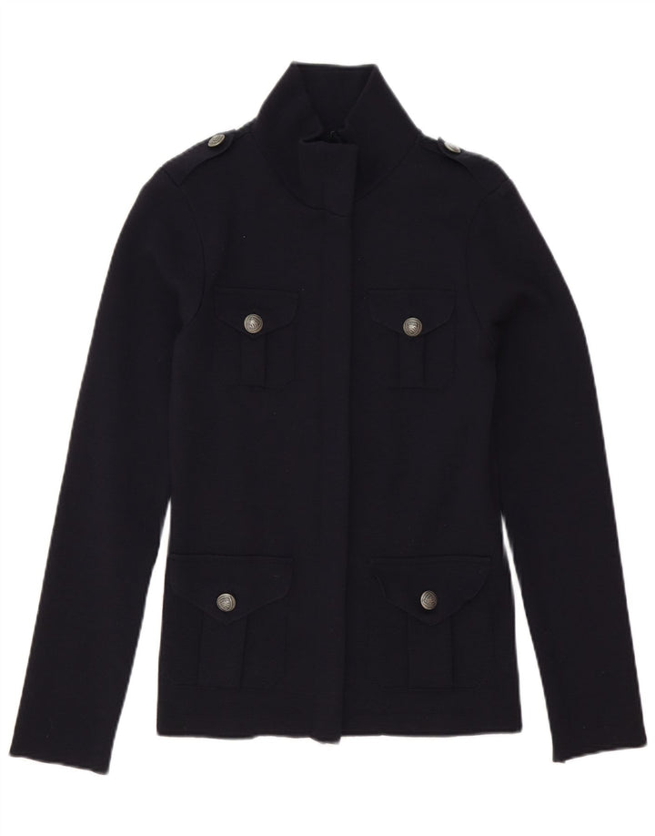 Blauer Cardigan Femme Pull UK 10 Petite Laine Bleu Marine