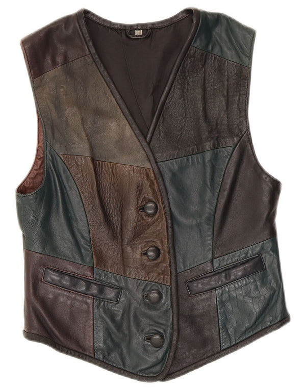 gilet en cuir femme vintage IT 38 XS Cuir patchwork noir