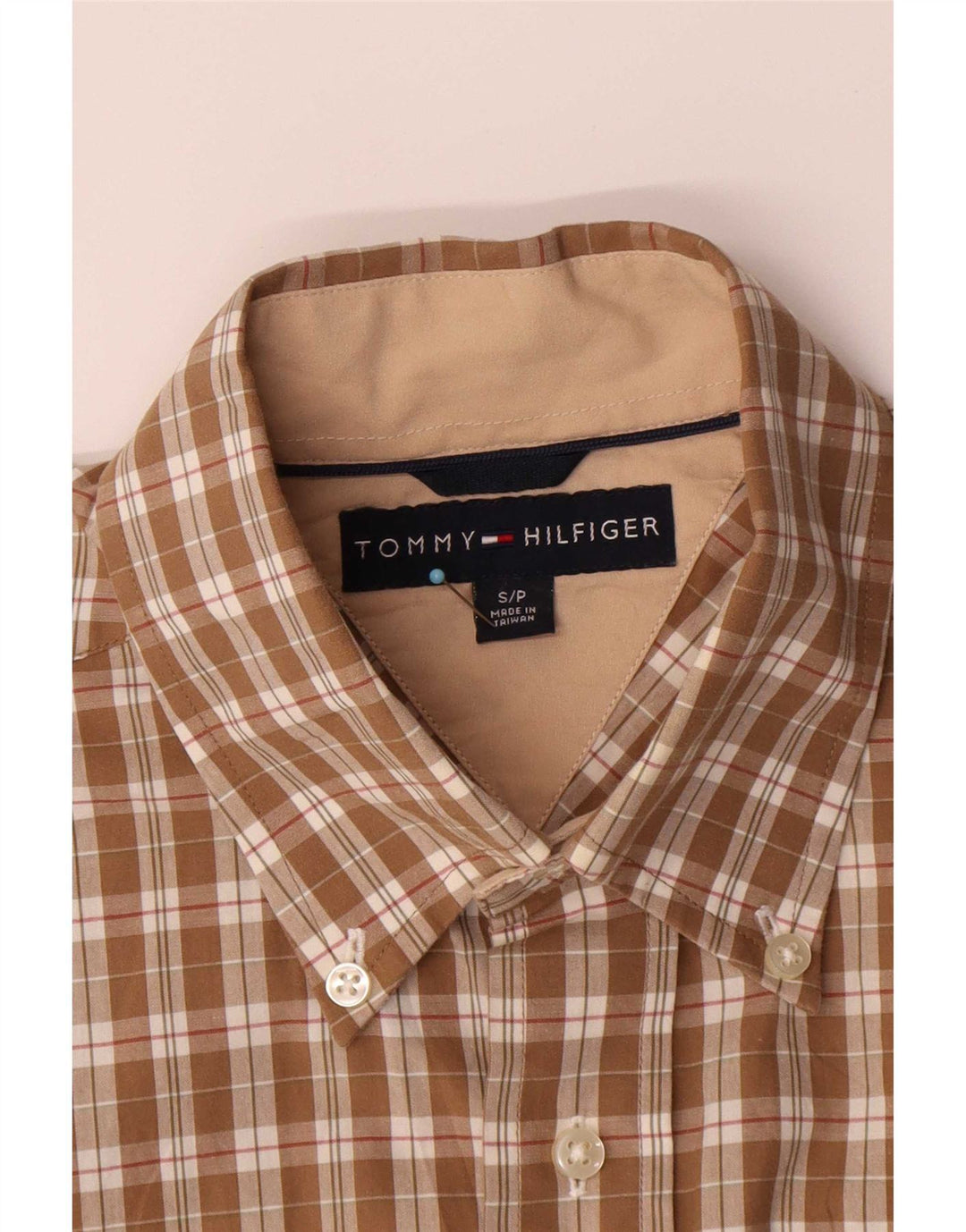 Tommy Hilfiger Chemise à manches courtes pour homme en coton à petits carreaux marron