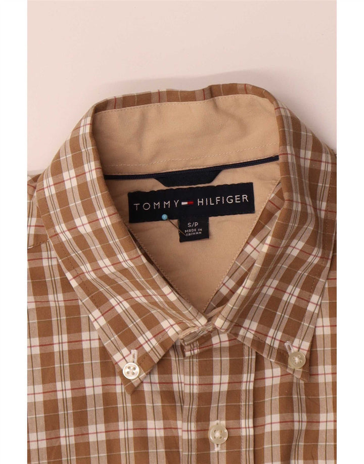 Tommy Hilfiger Chemise à manches courtes pour homme en coton à petits carreaux marron