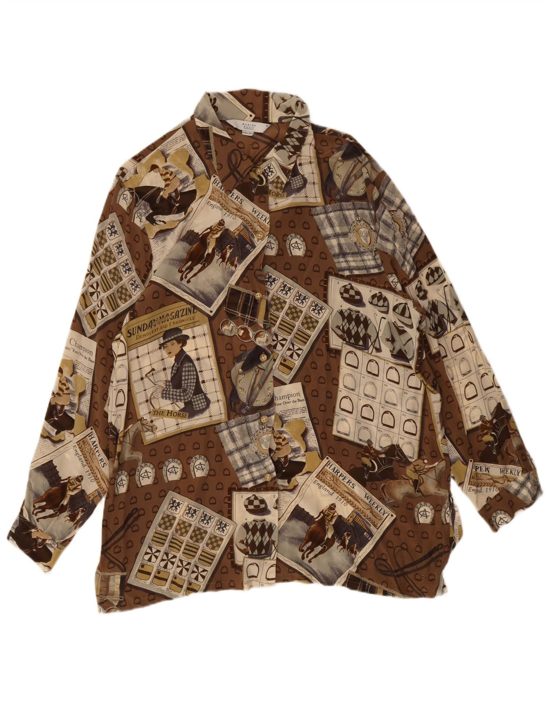 Marina Rinaldi Femme Chemise Haute Blouse Taille 25 Grand Patchwork Marron