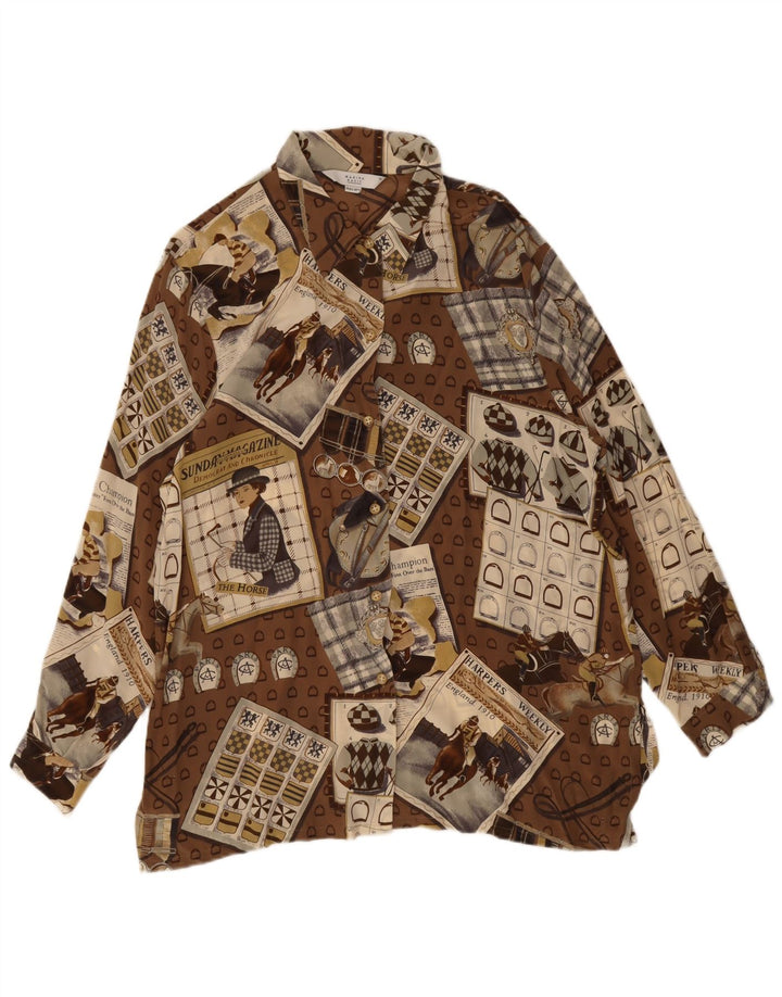 Marina Rinaldi Femme Chemise Haute Blouse Taille 25 Grand Patchwork Marron