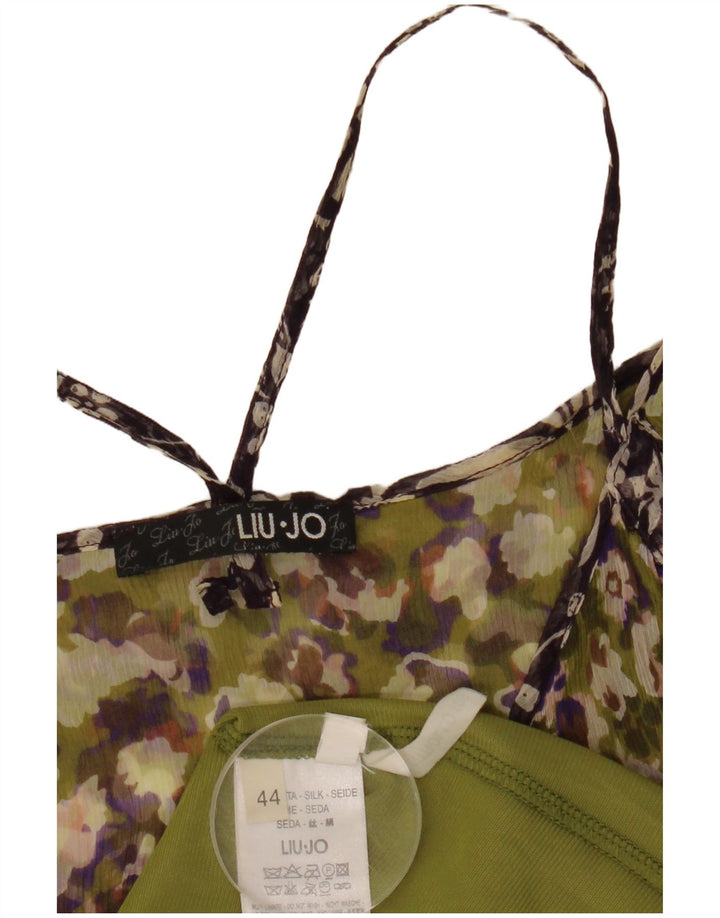 Liu Jo Robe à volants sans manches pour femme IT 44 Soie florale vert moyen