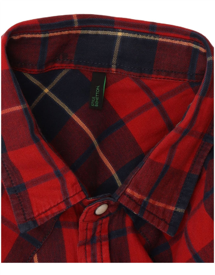 Benetton Chemise En Flanelle Homme Grand Carreau Rouge