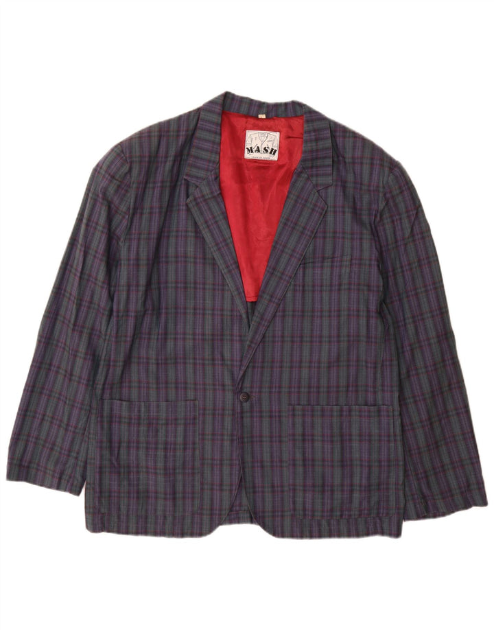 Mash Veste Blazer 1 Bouton pour Homme UK 40 Grand Violet à Carreaux en Coton