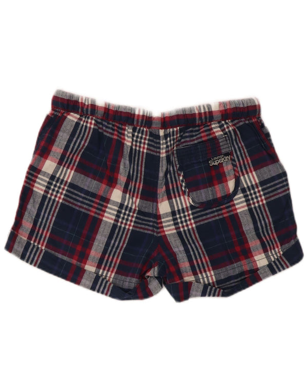 Superdry Femme Hot Pants Small W28 Bleu Marine Plaid Coton