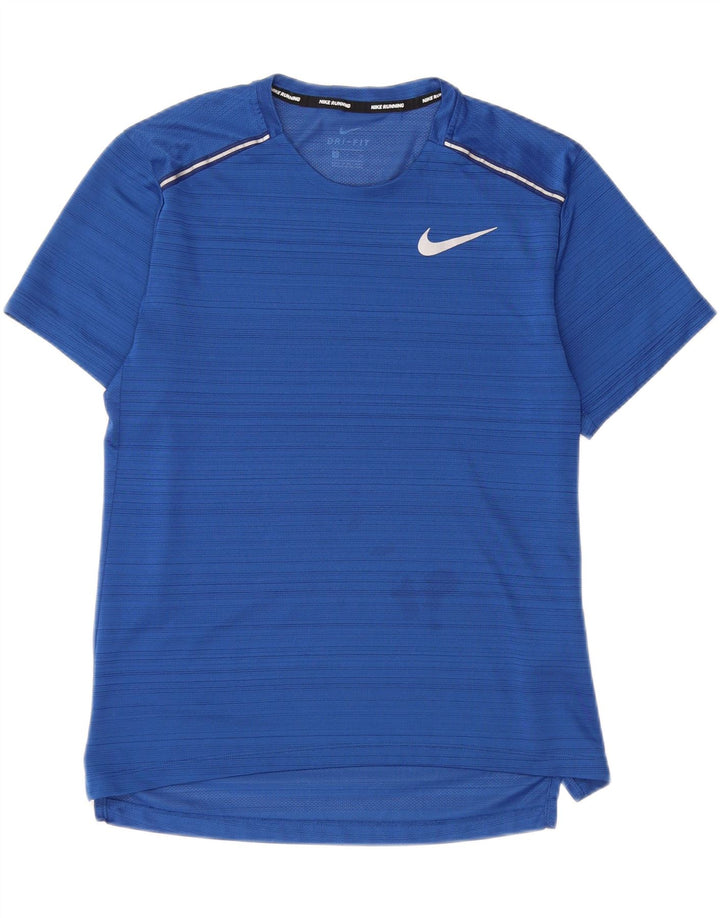 Nike Mens Dri Fit T-Shirt Top Small Blue Pinstripe Polyester