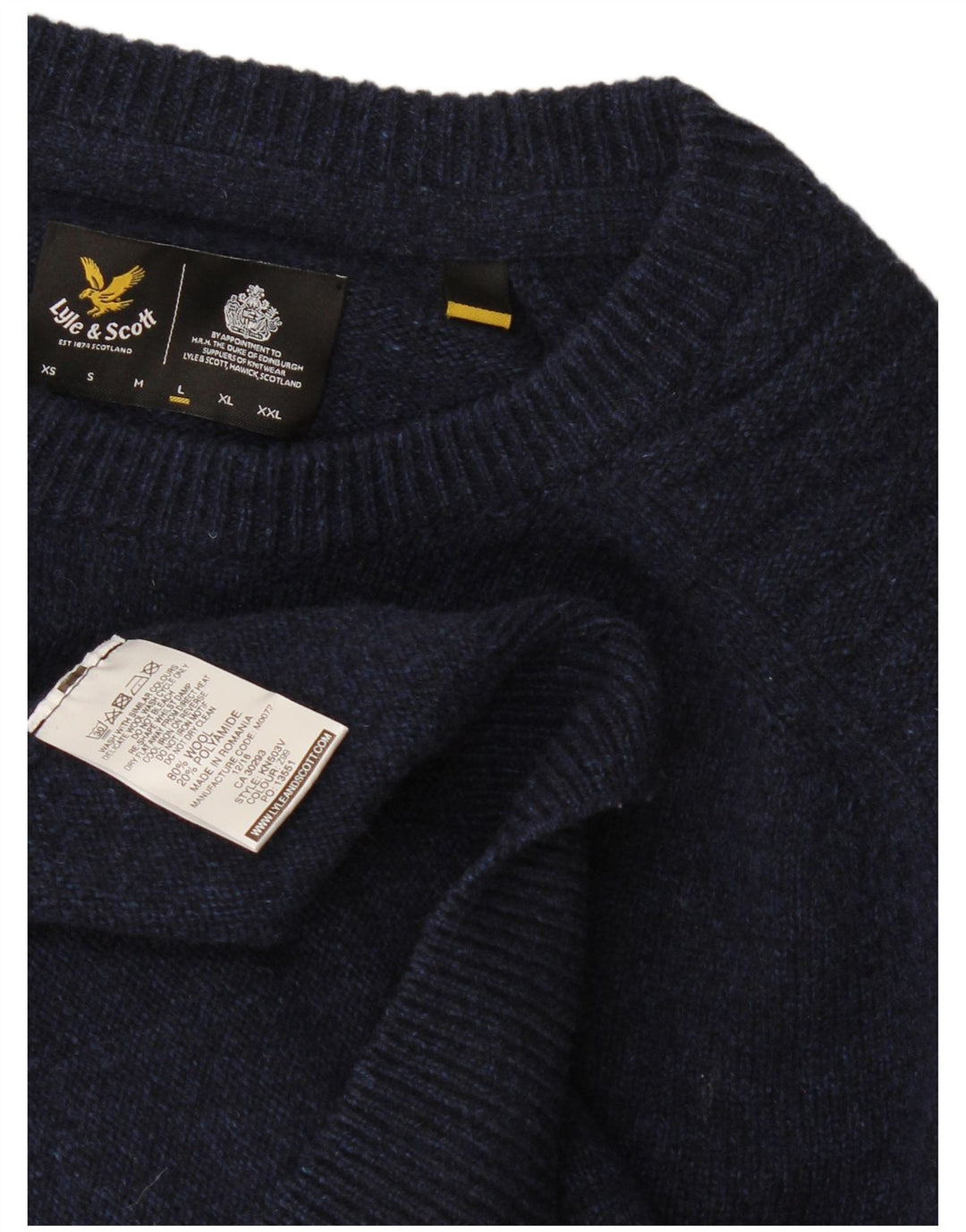 Lyle & Scott Pull à col rond pour homme en laine bleu marine Taille L