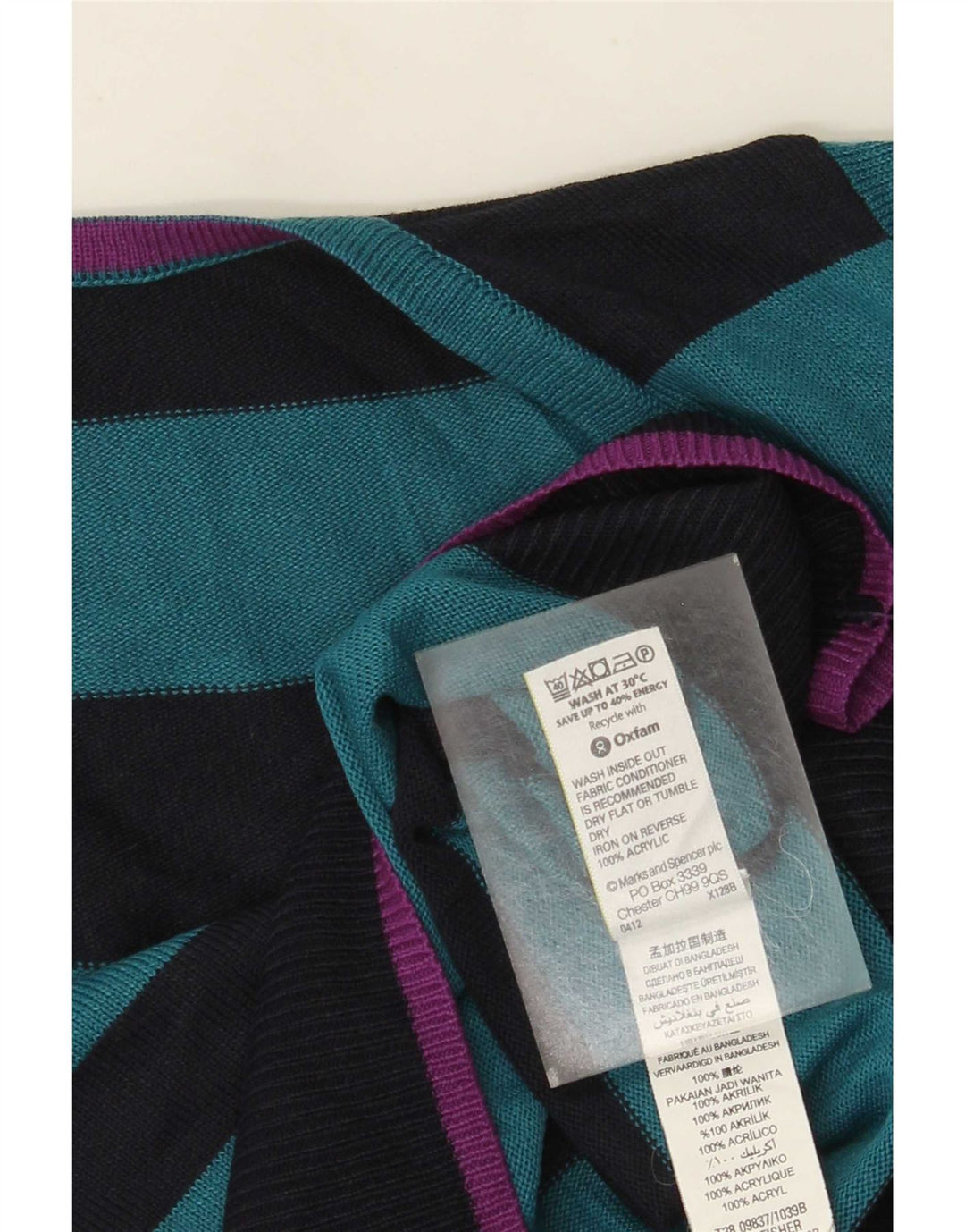 Marks & Spencer Pull col en V pour femme UK 12 Bleu moyen rayé