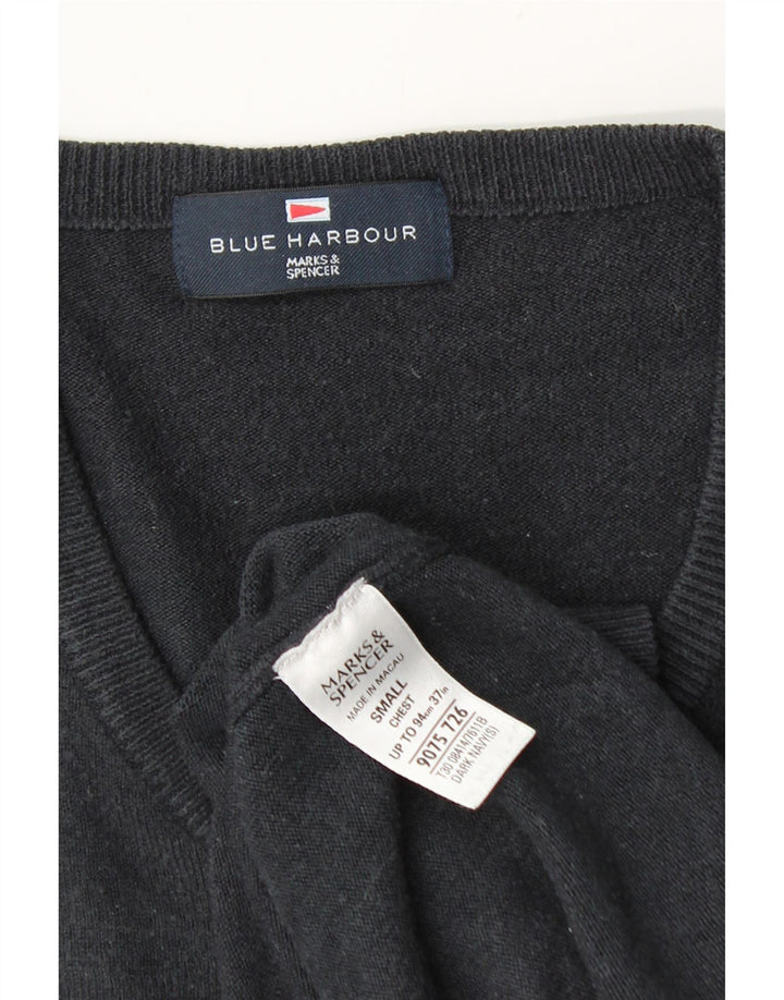 Marks & Spencer Pull à col en V Blue Harbour pour homme, petit, bleu marine