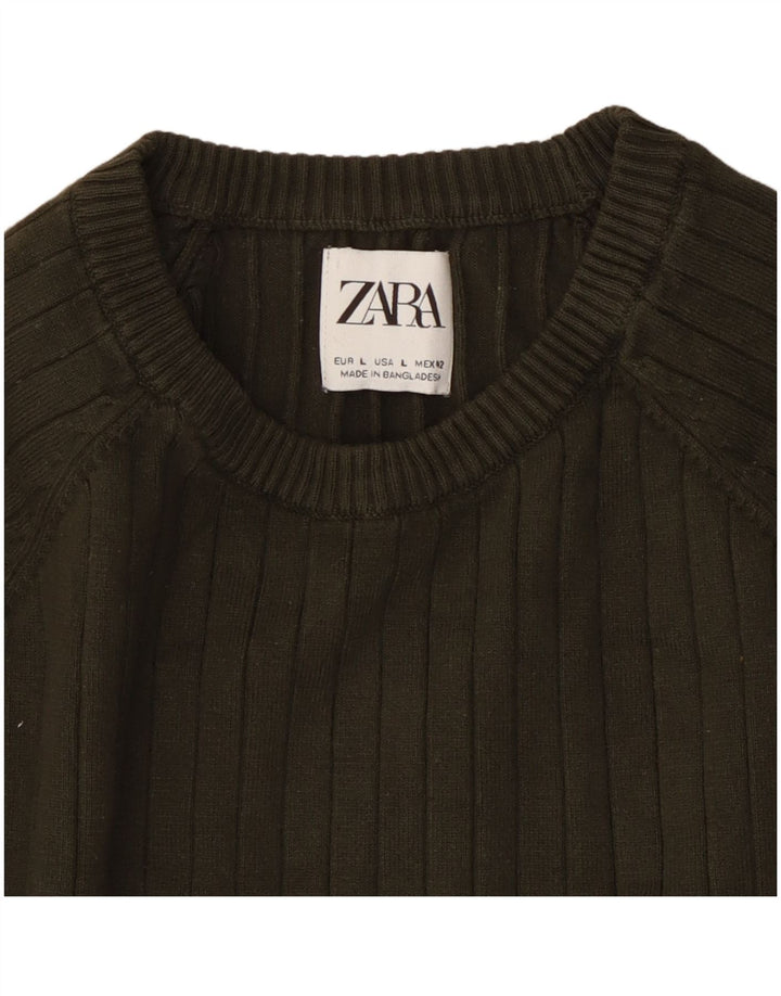Zara Pull ras du cou pour homme, grand Kaki