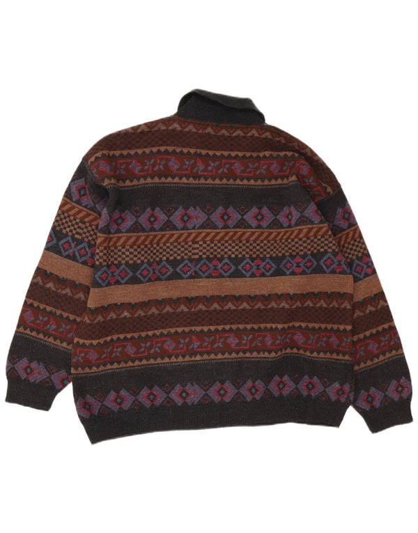 vintage Mens Polo Neck Jumper Pull XL Multicolore Fair Isle