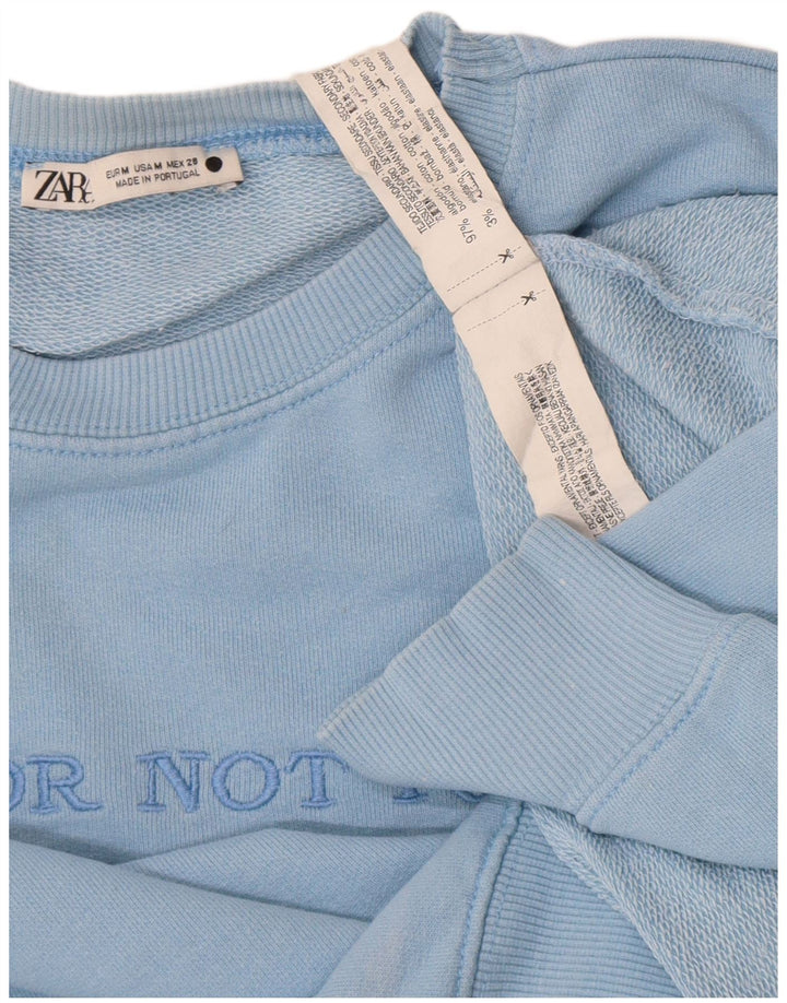 Zara Womens Graphic Sweatshirt Jumper UK 14 Bleu Moyen Coton
