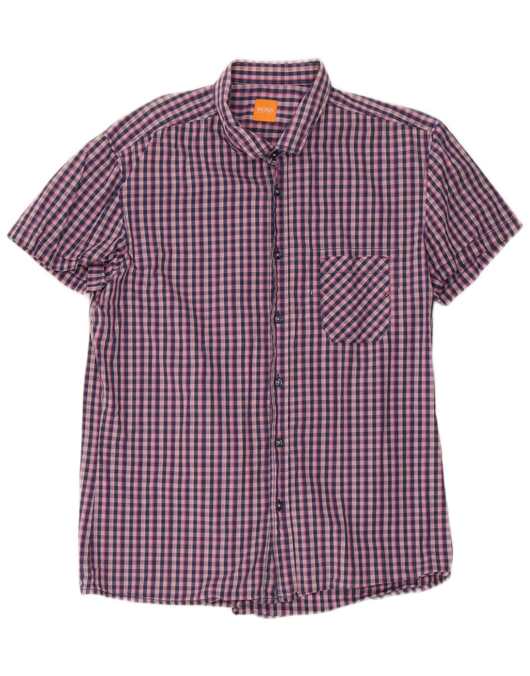 Hugo Boss Chemise à manches courtes pour homme en coton vichy bleu marine Large