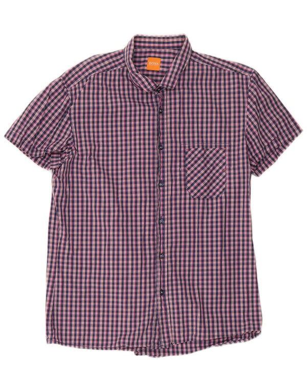 Hugo Boss Chemise à manches courtes pour homme en coton vichy bleu marine Large