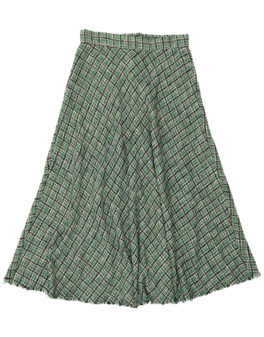 Zara Jupe trapèze taille haute pour femme Medium W28 Vert à carreaux en polyester