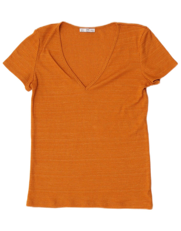 Zara T-Shirt Femme Top UK 10 Petit Orange