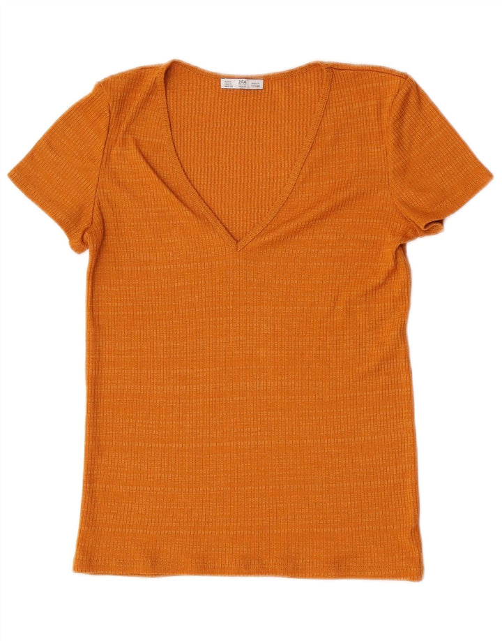 Zara T-Shirt Femme Top UK 10 Petit Orange