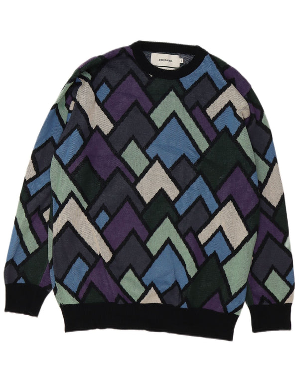 vintage Mens Crew Neck Jumper Pull Moyen Multicolore Géométrique Coton