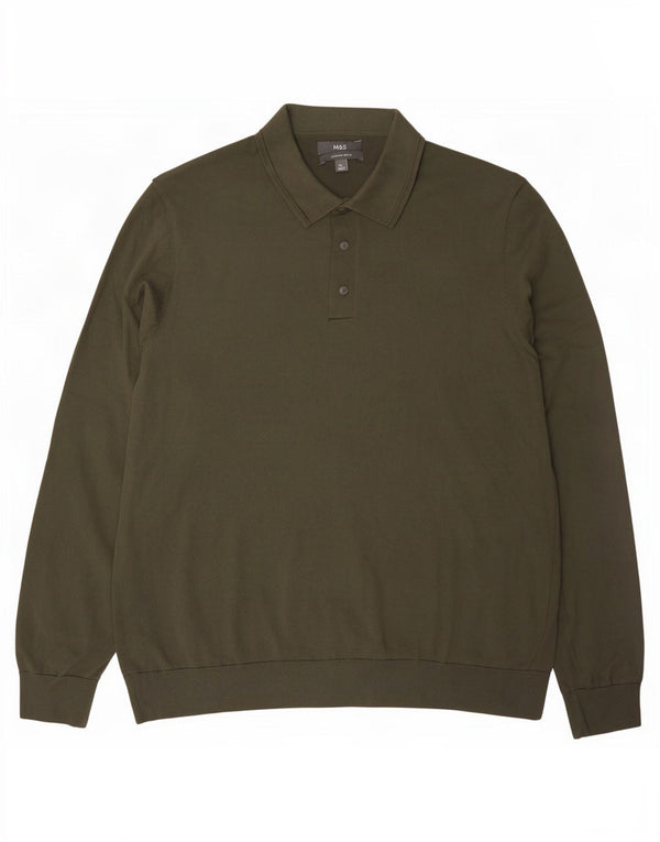 Marks & Spencer Pull col polo pour homme XL Kaki Coton