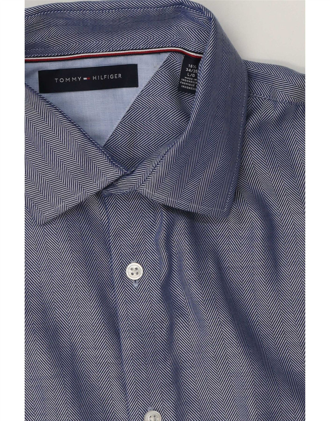 Tommy Hilfiger Chemise homme Taille 16 1/2 Grand coton à chevrons bleu
