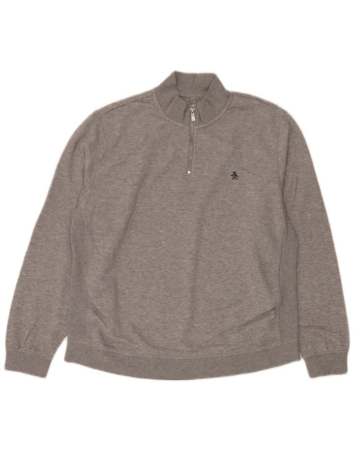 Penguin Sweat-Shirt Col Zippé Homme XL Gris Coton