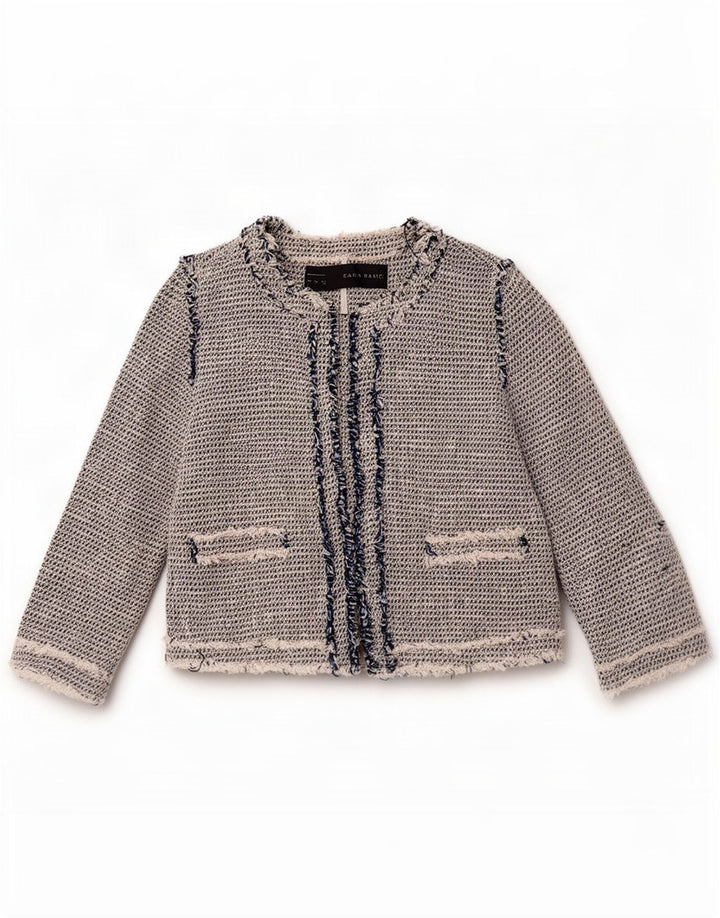 Zara Veste Blazer Femme UK 12 Coton Gris Moyen