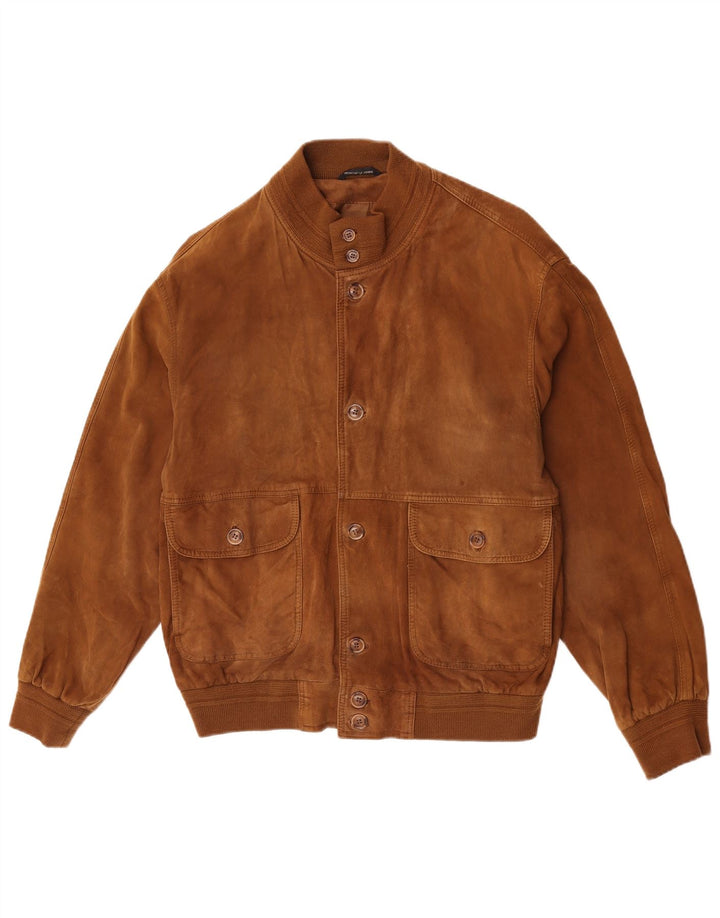 vintage Mens Suede Bomber Jacket IT 50 Grand Cuir Marron