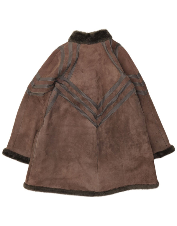 manteau en peau de mouton vintage pour femmes UK 14 Gris moyen