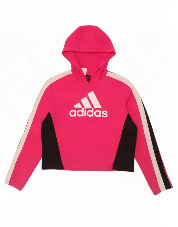 Adidas Pull à capuche court graphique pour fille 13-14 ans Rose Colourblock