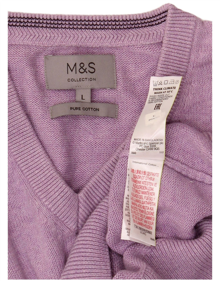 Marks & Spencer Pull col V pour homme en coton violet Taille L