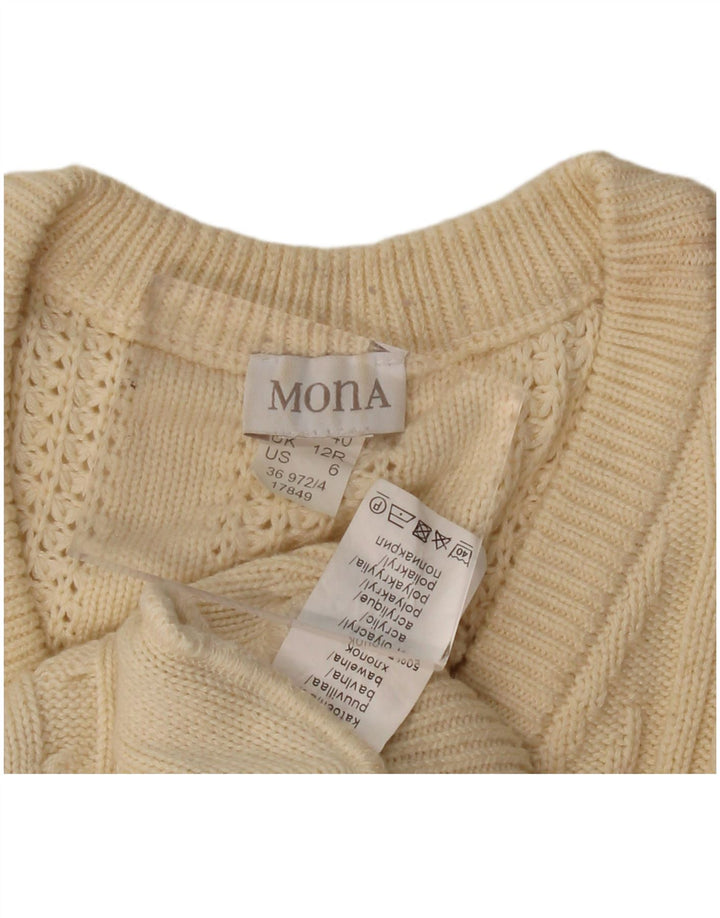 Mona Pull col en V pour femme UK 12 Coton beige moyen