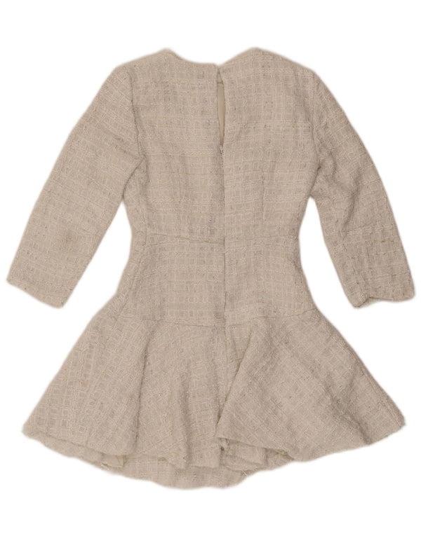 Zara Robe trapèze à manches 3/4 pour femme UK 6 XS Blanc Polyester