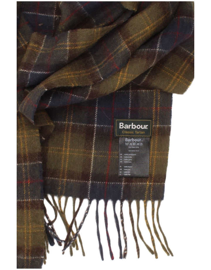 Barbour Écharpe rectangulaire pour homme Taille unique Kaki Plaid Lambswool Classique